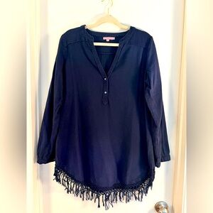 Calypso St Barth Cotton Fringe Tunic Top, Size Large